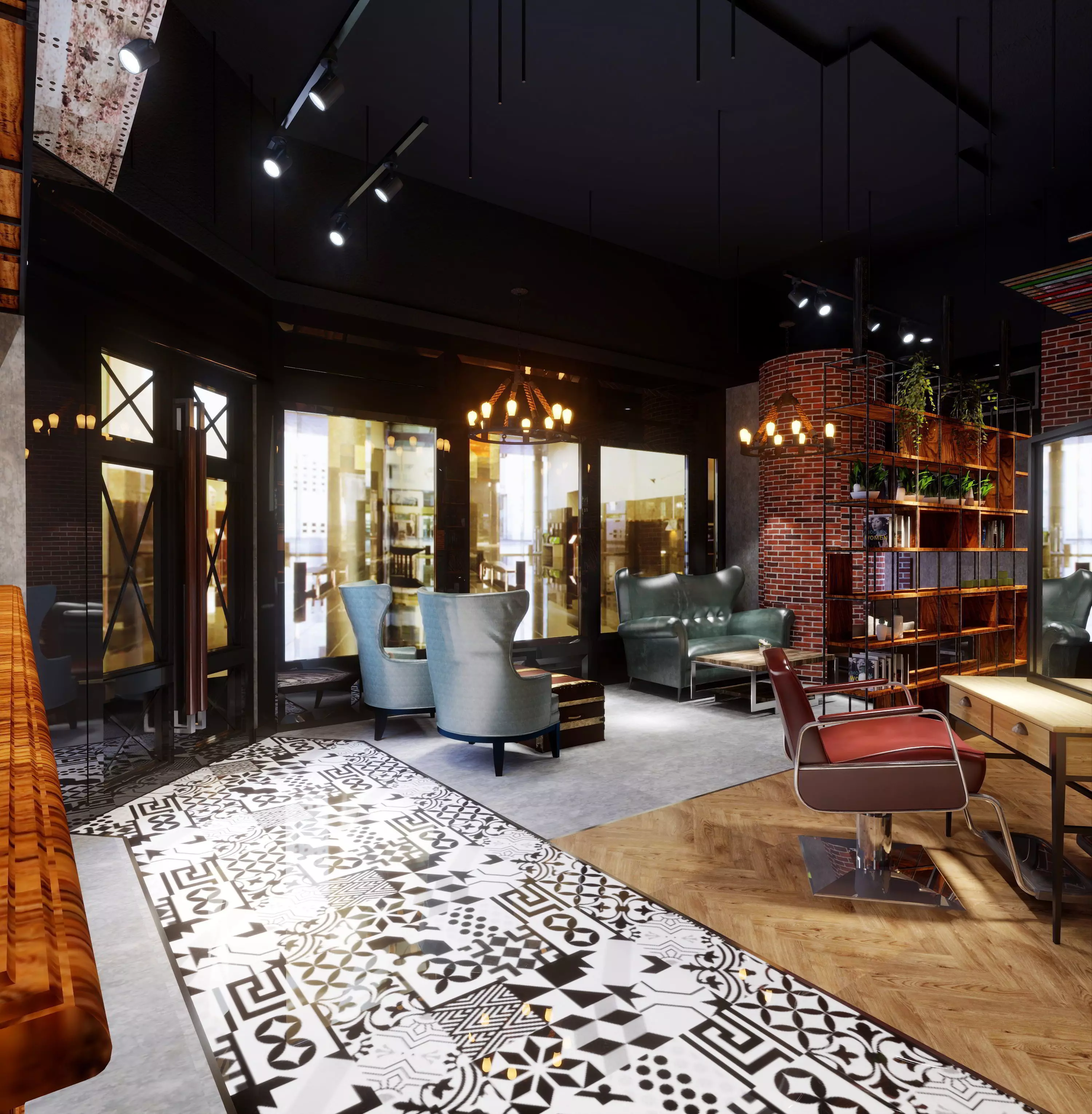 Industrial barbershop hair salon barber shop - 3ds max Blender 3D model_7