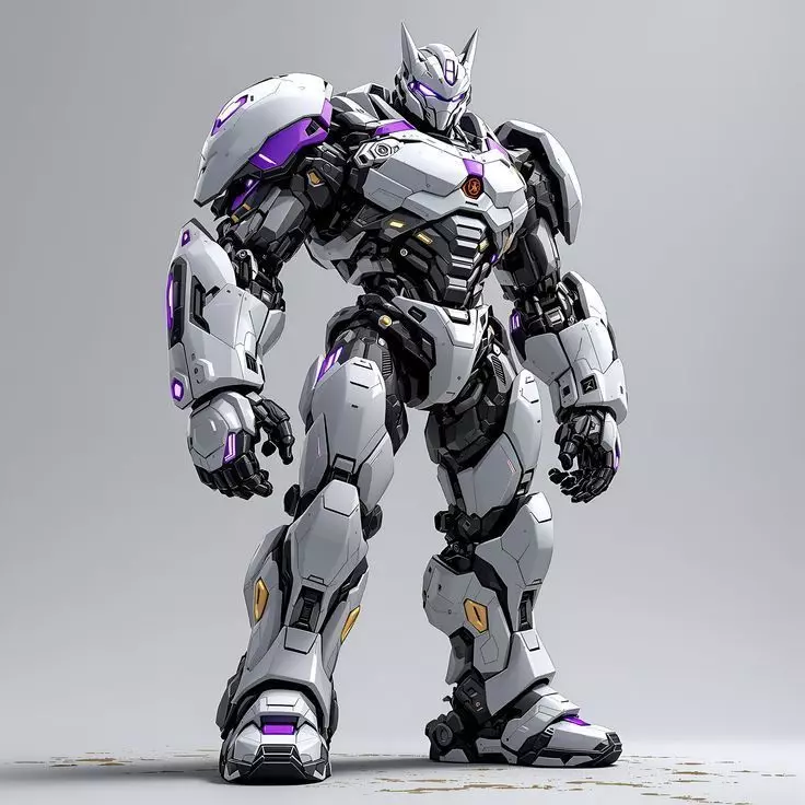Purple Light Mech 3D Model LowPoly White Armor Sci-Fi Design Low-poly 3D model_0