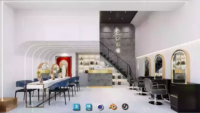 Light luxury barber shop hair salon duplex 3D model
