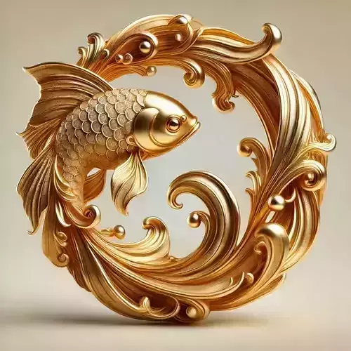 Luxury Gold Fish Sculpture 3D Swirling Waves Baroque Design