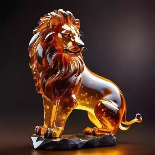 Luxury Amber Lion Statue 3D Model Glowing Body Crystal Base
