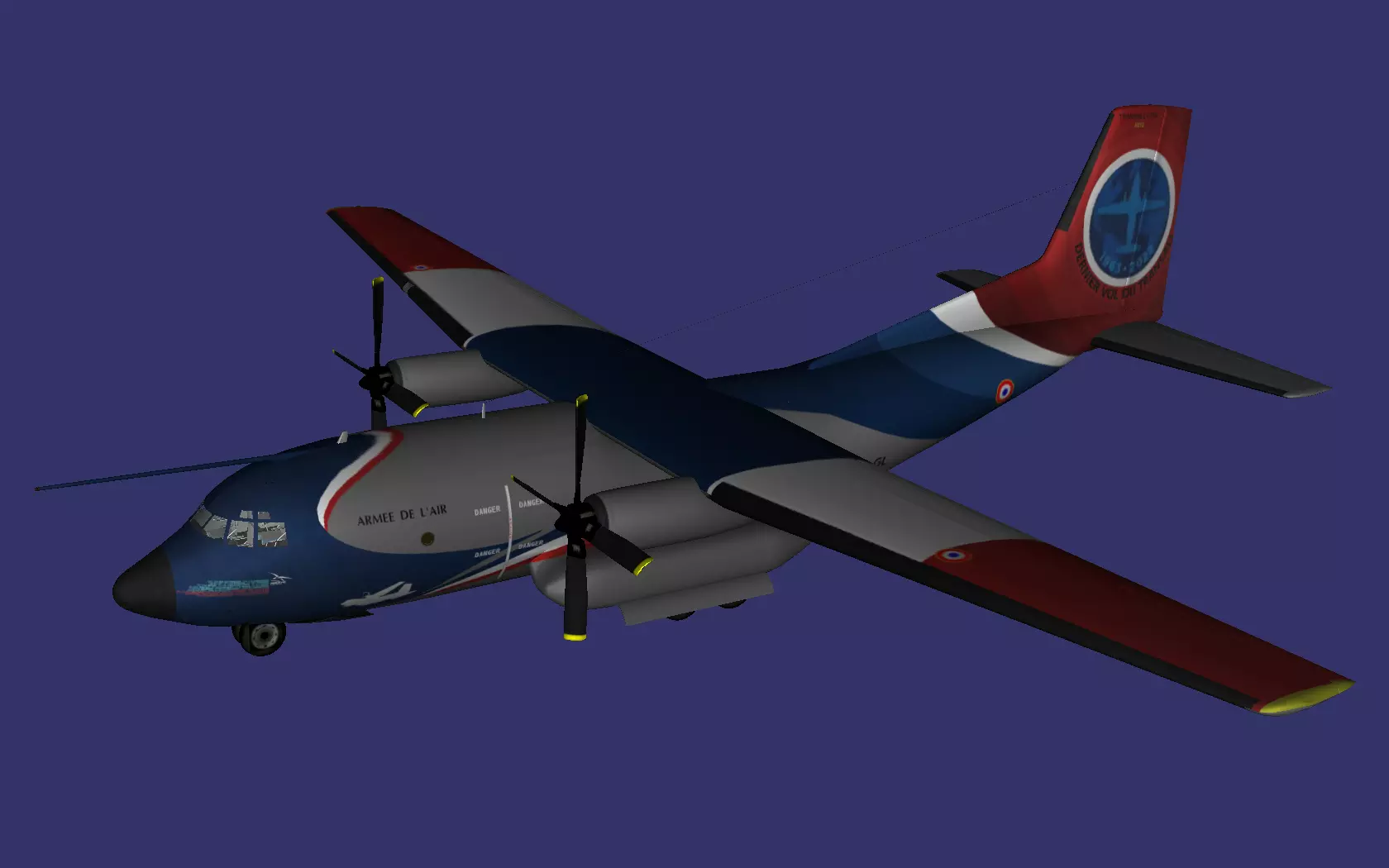 C160-Transall military plane with propellers flying in sky Low-poly 3D model