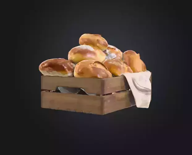 Crate of Fresh Bread Low-poly 3D model 4