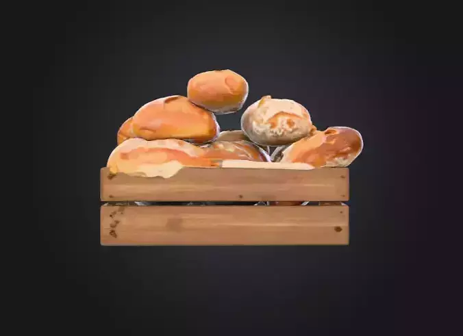 Crate of Fresh Bread Low-poly 3D model 7