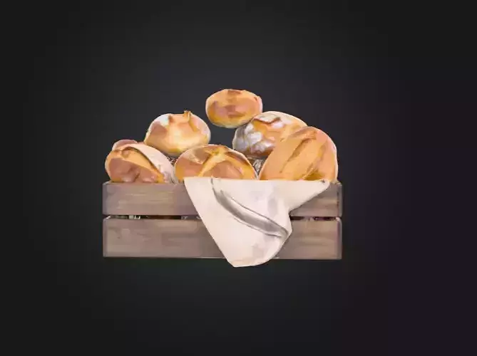 Crate of Fresh Bread Low-poly 3D model 3