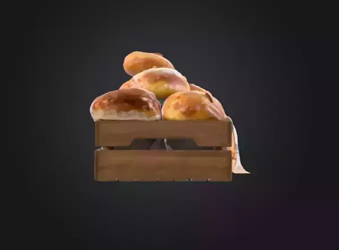 Crate of Fresh Bread Low-poly 3D model 5