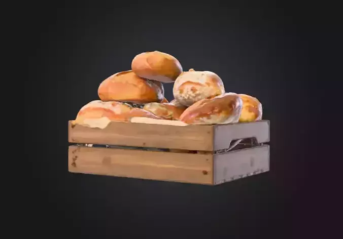 Crate of Fresh Bread Low-poly 3D model 6