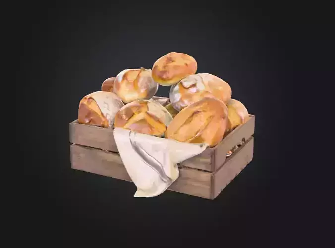 Crate of Fresh Bread Low-poly 3D model 2