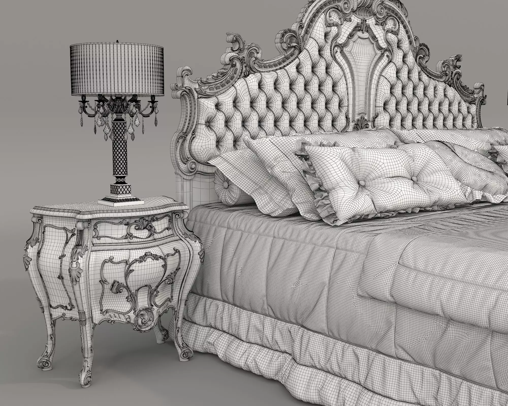 Classic European Style Bed Set 70 3D model_10