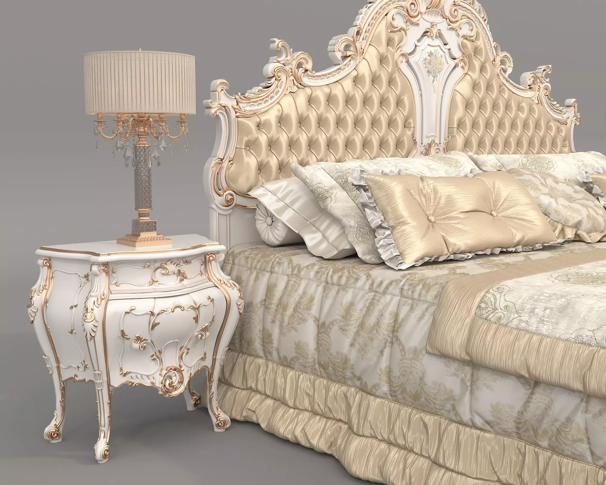 Classic European Style Bed Set 70 3D model_4