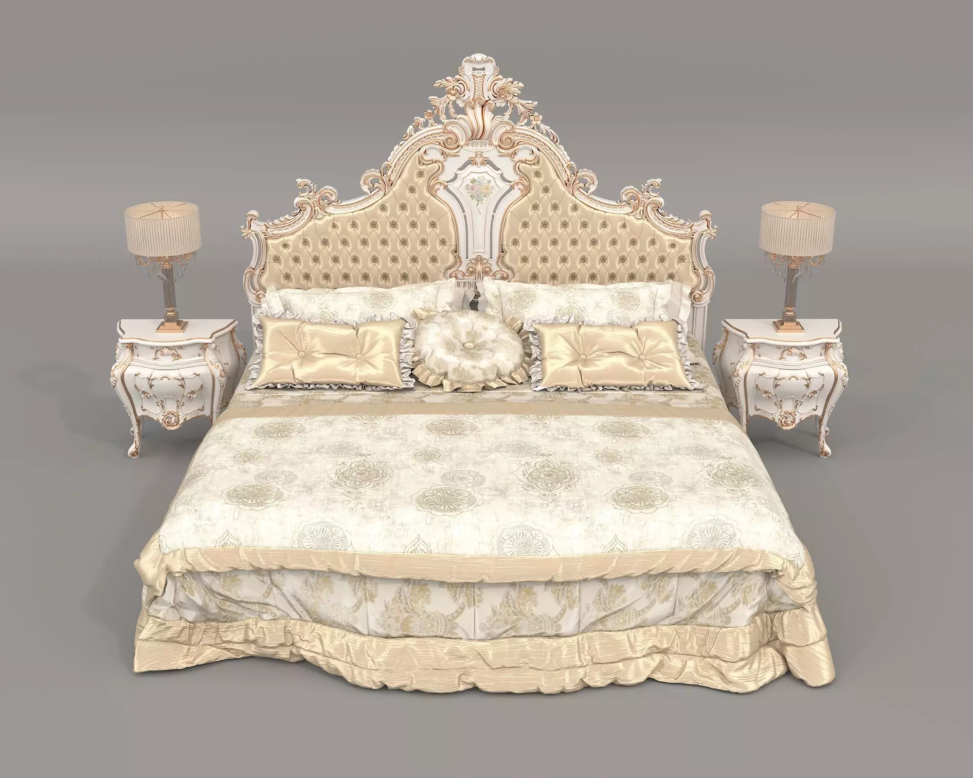Classic European Style Bed Set 70 3D model_6