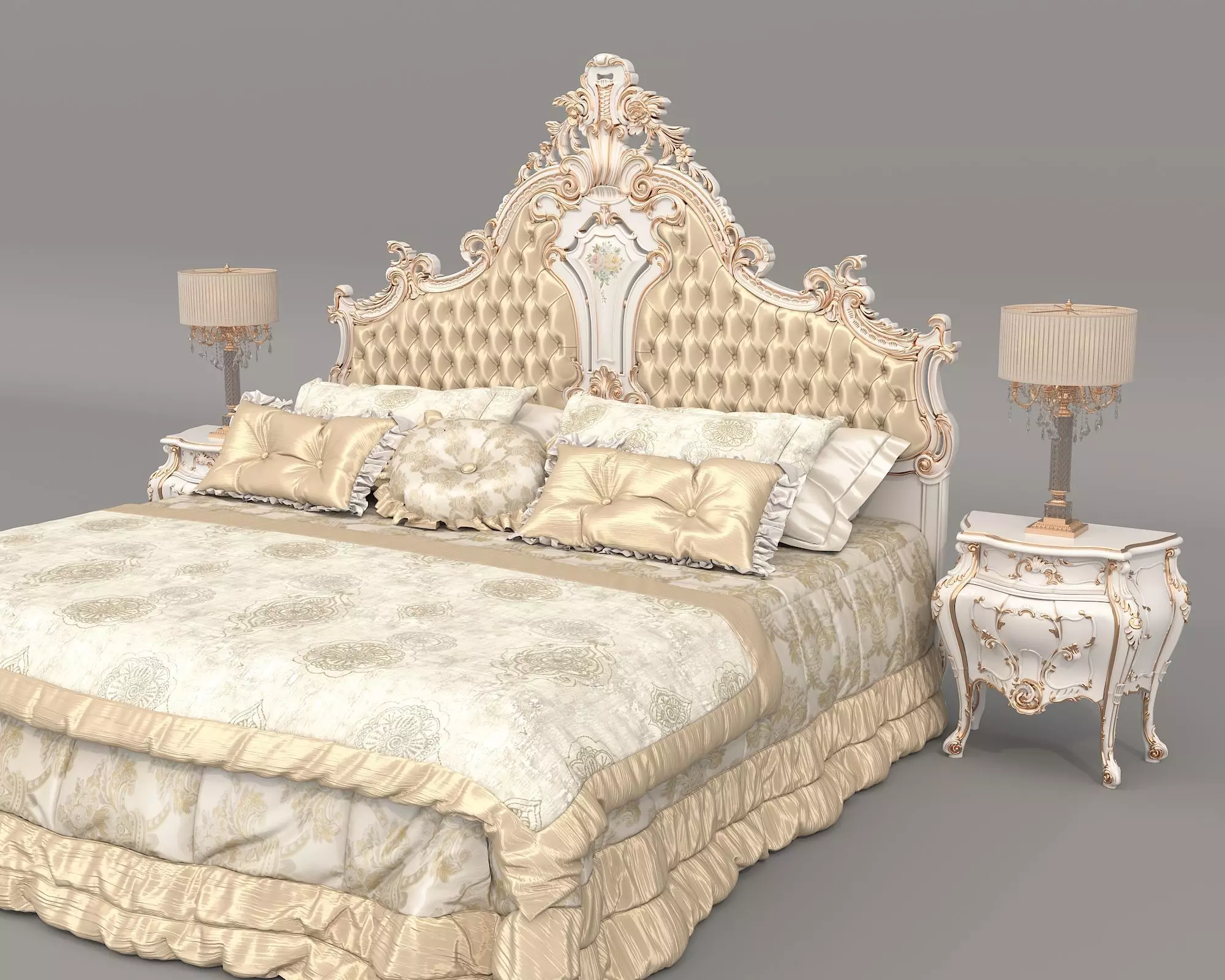 Classic European Style Bed Set 70 3D model_2