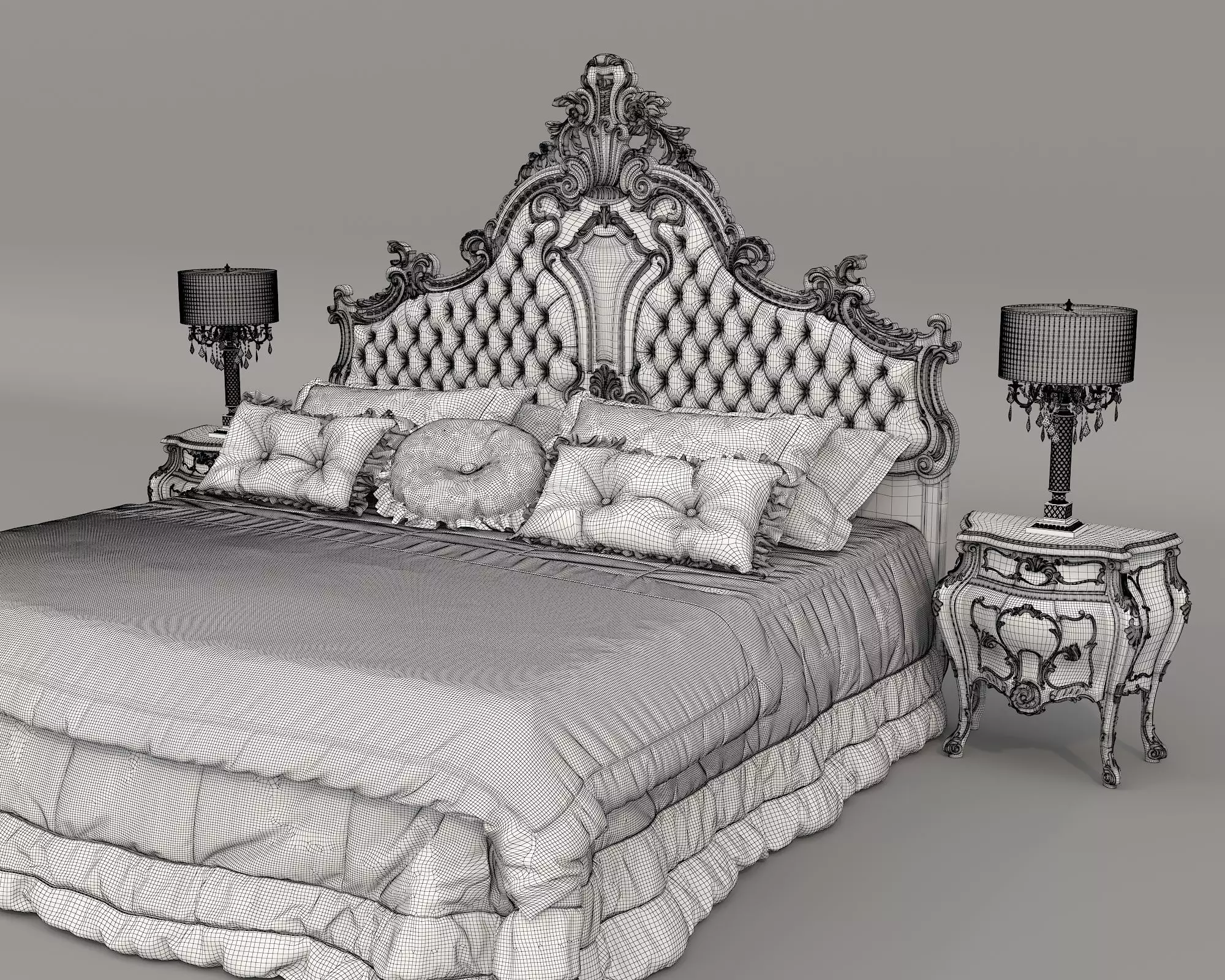 Classic European Style Bed Set 70 3D model_9
