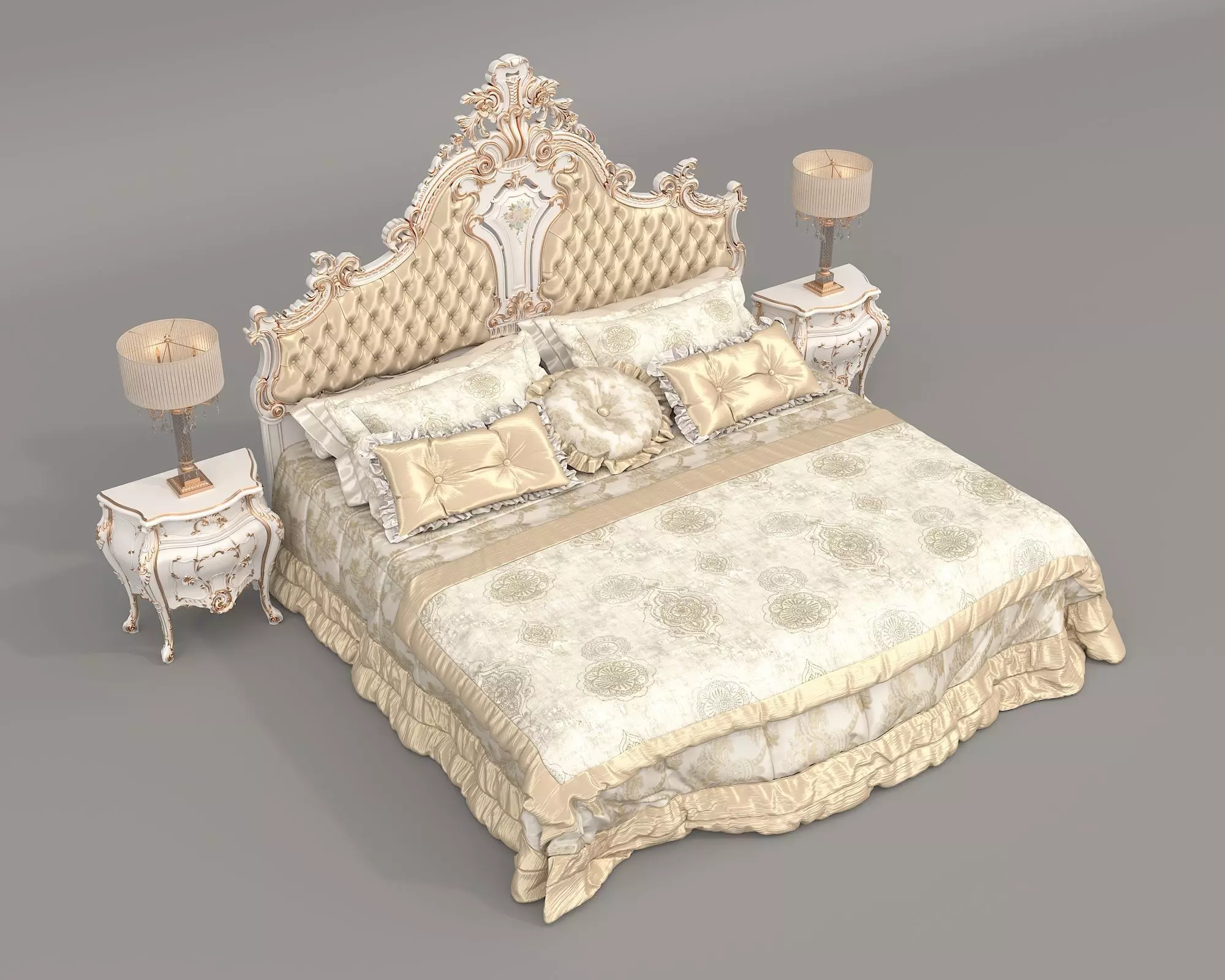 Classic European Style Bed Set 70 3D model_1
