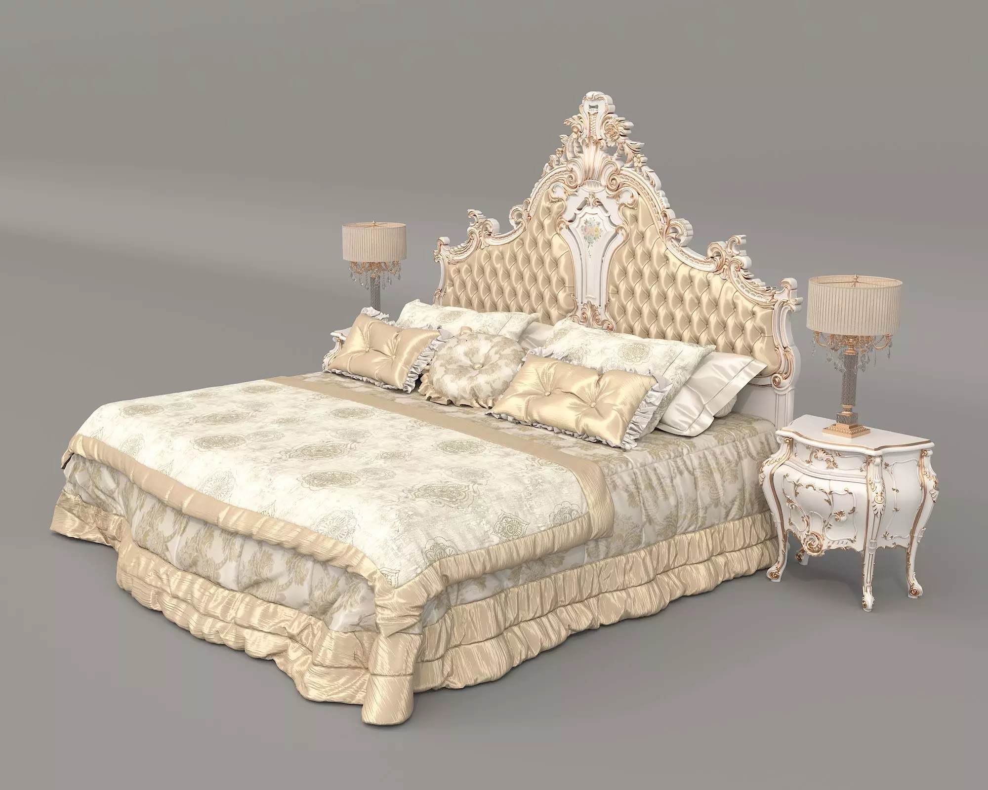 Classic European Style Bed Set 70 3D model_7