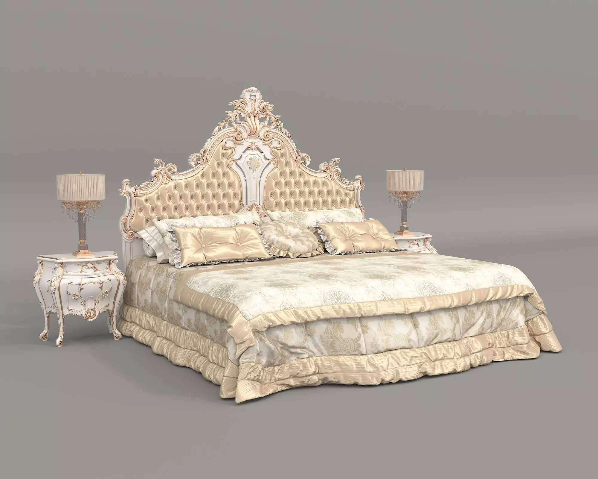 Classic European Style Bed Set 70 3D model_0