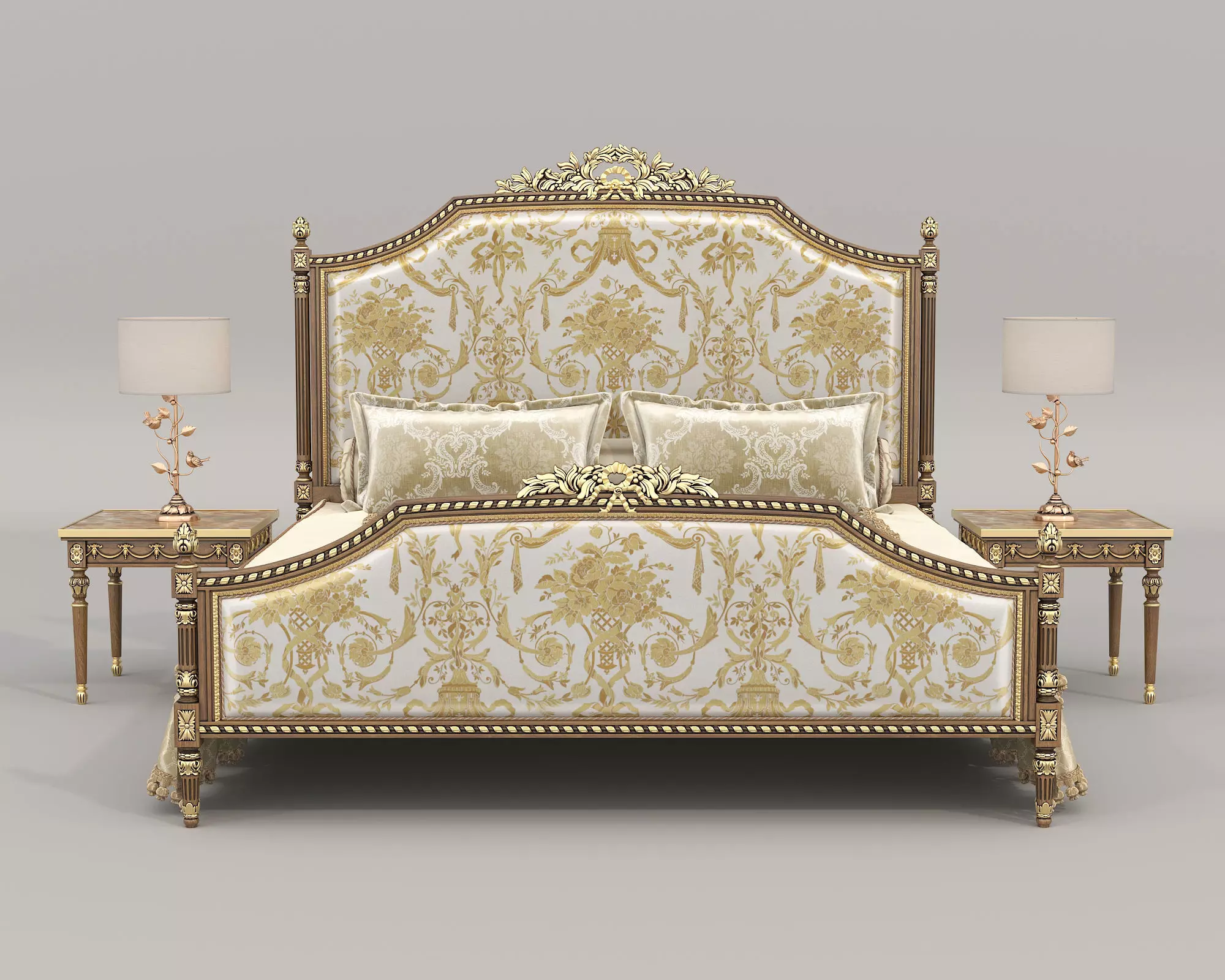 Classic European Style Bed Set 73 3D model_3