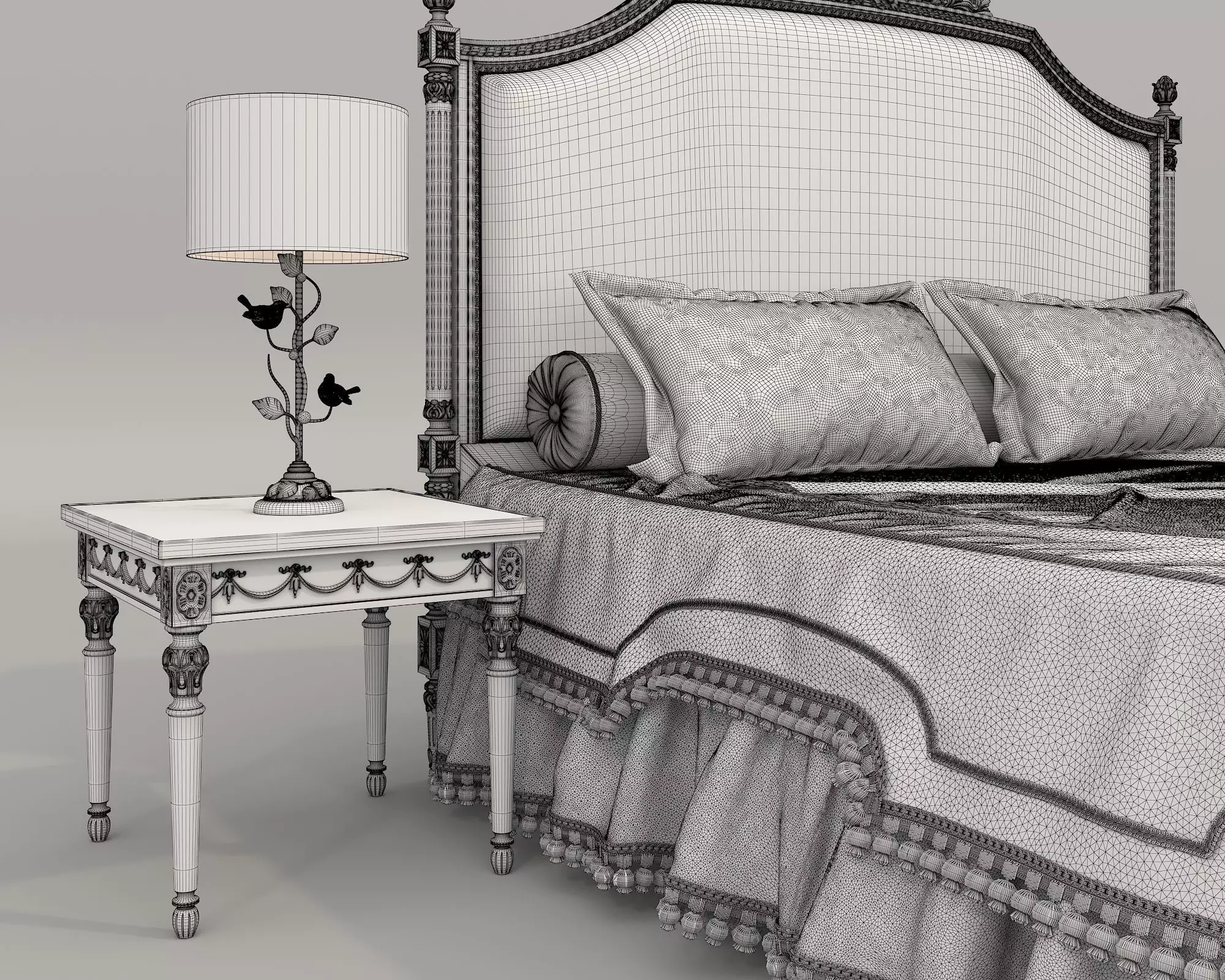 Classic European Style Bed Set 73 3D model_9