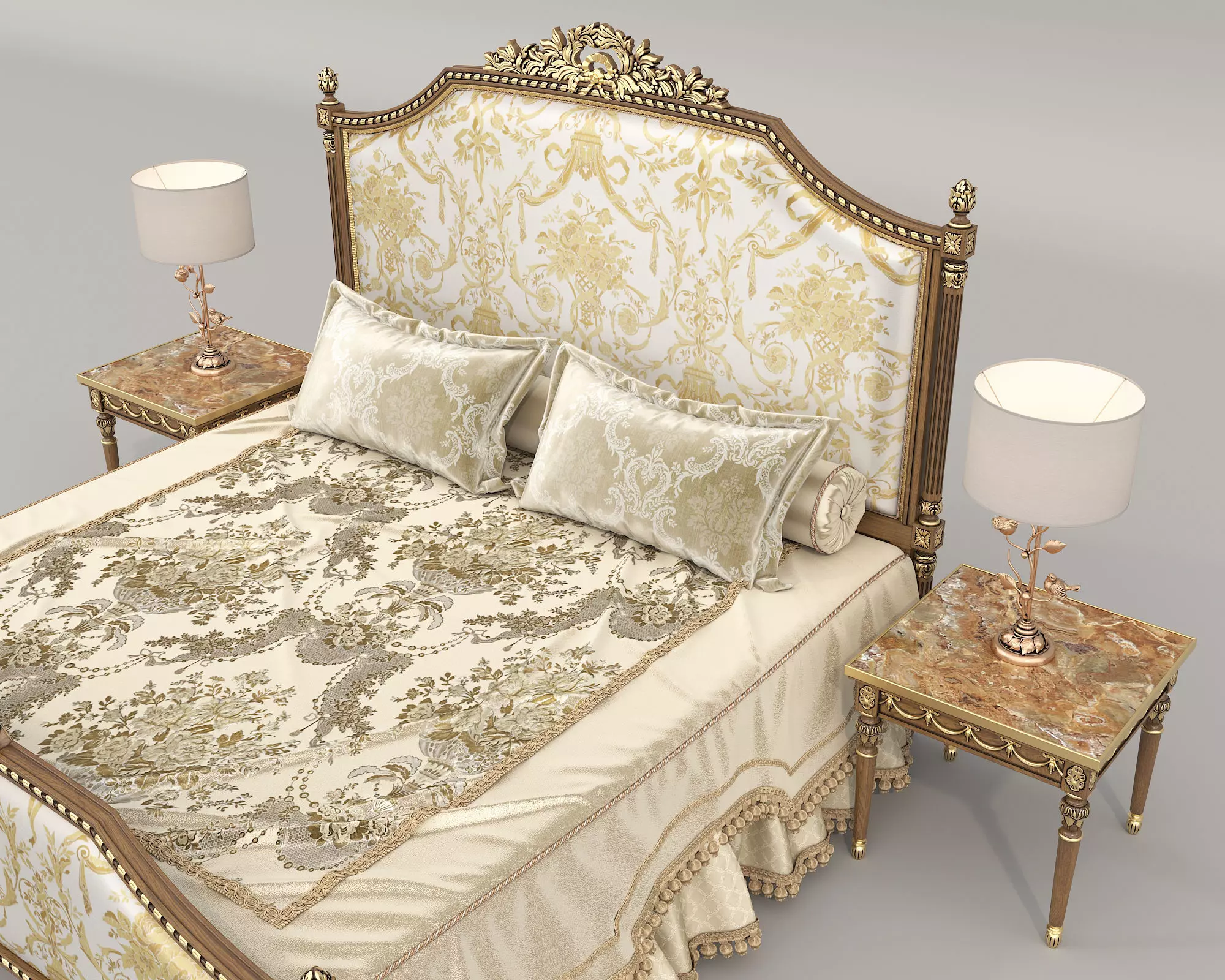 Classic European Style Bed Set 73 3D model_7