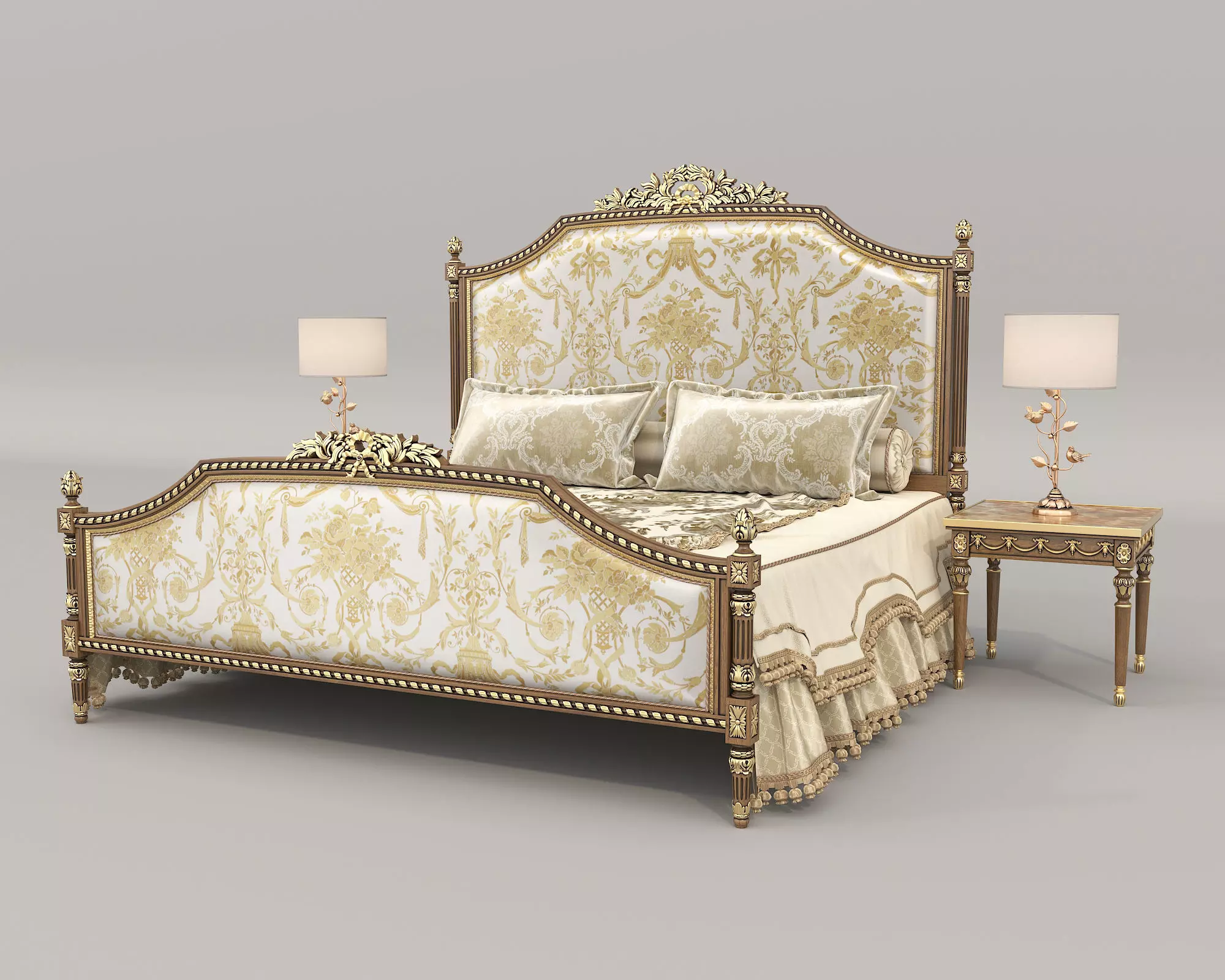 Classic European Style Bed Set 73 3D model_1