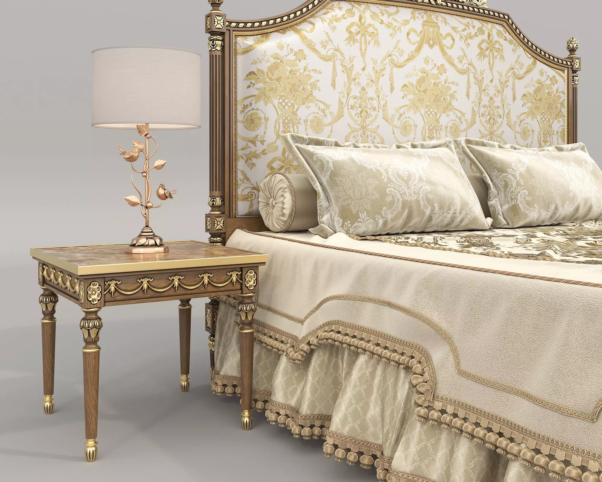 Classic European Style Bed Set 73 3D model_4