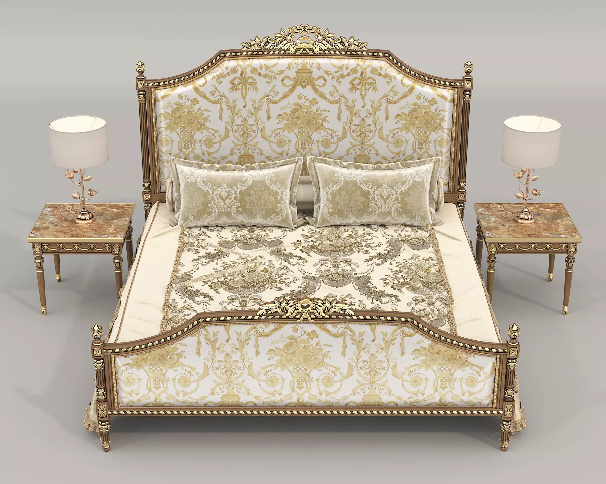 Classic European Style Bed Set 73 3D model_5