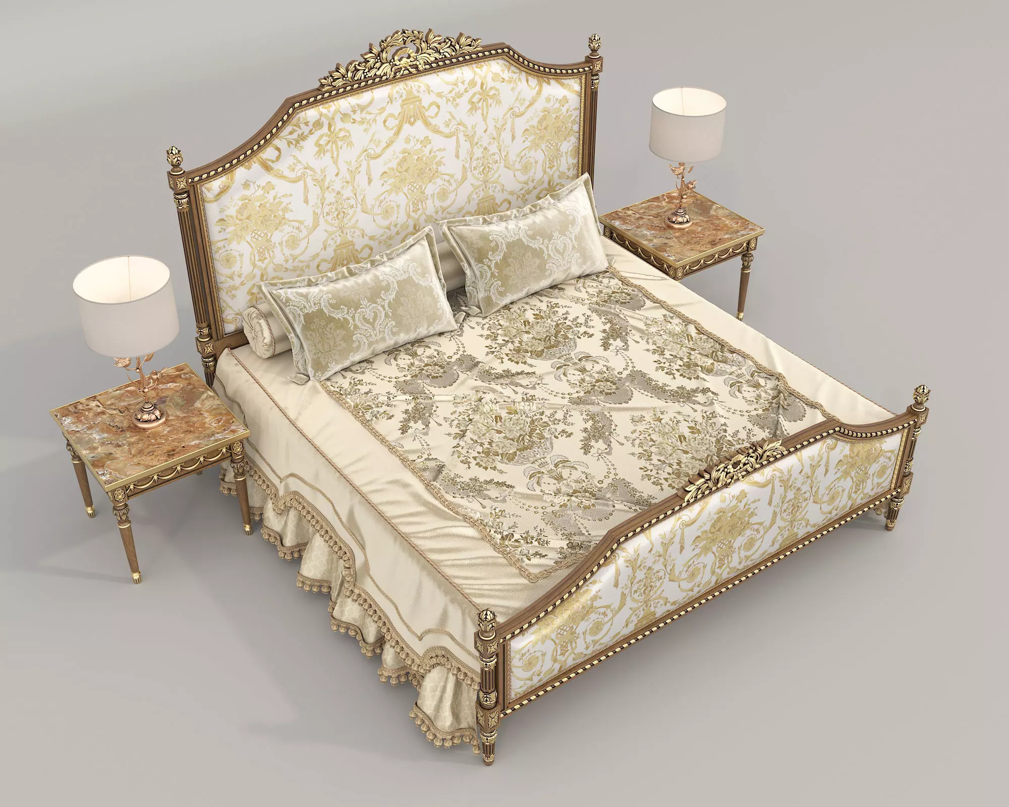 Classic European Style Bed Set 73 3D model_2