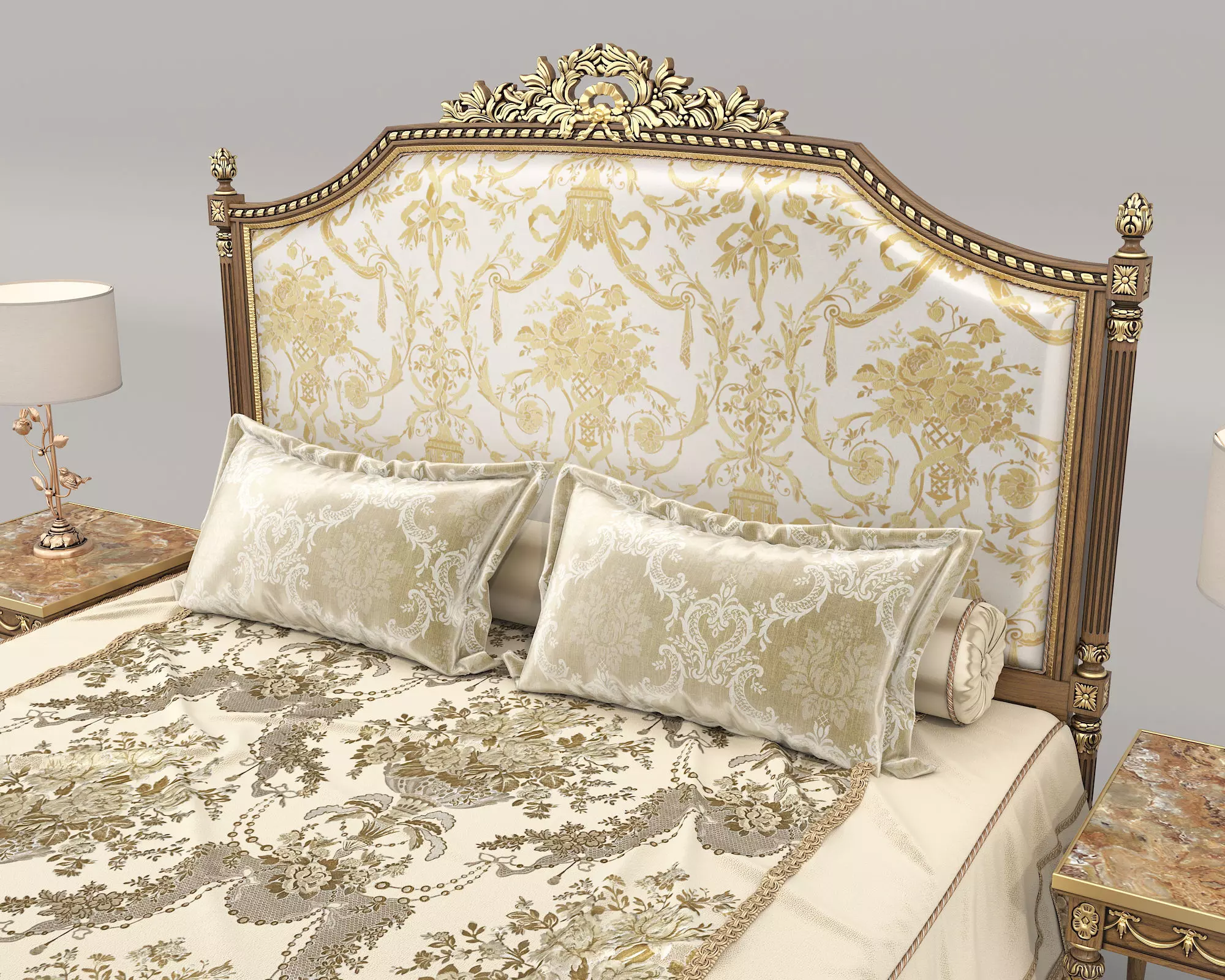 Classic European Style Bed Set 73 3D model_6