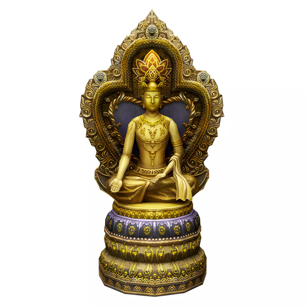 Golden Buddha Statue 02 Low-poly 3D model_2