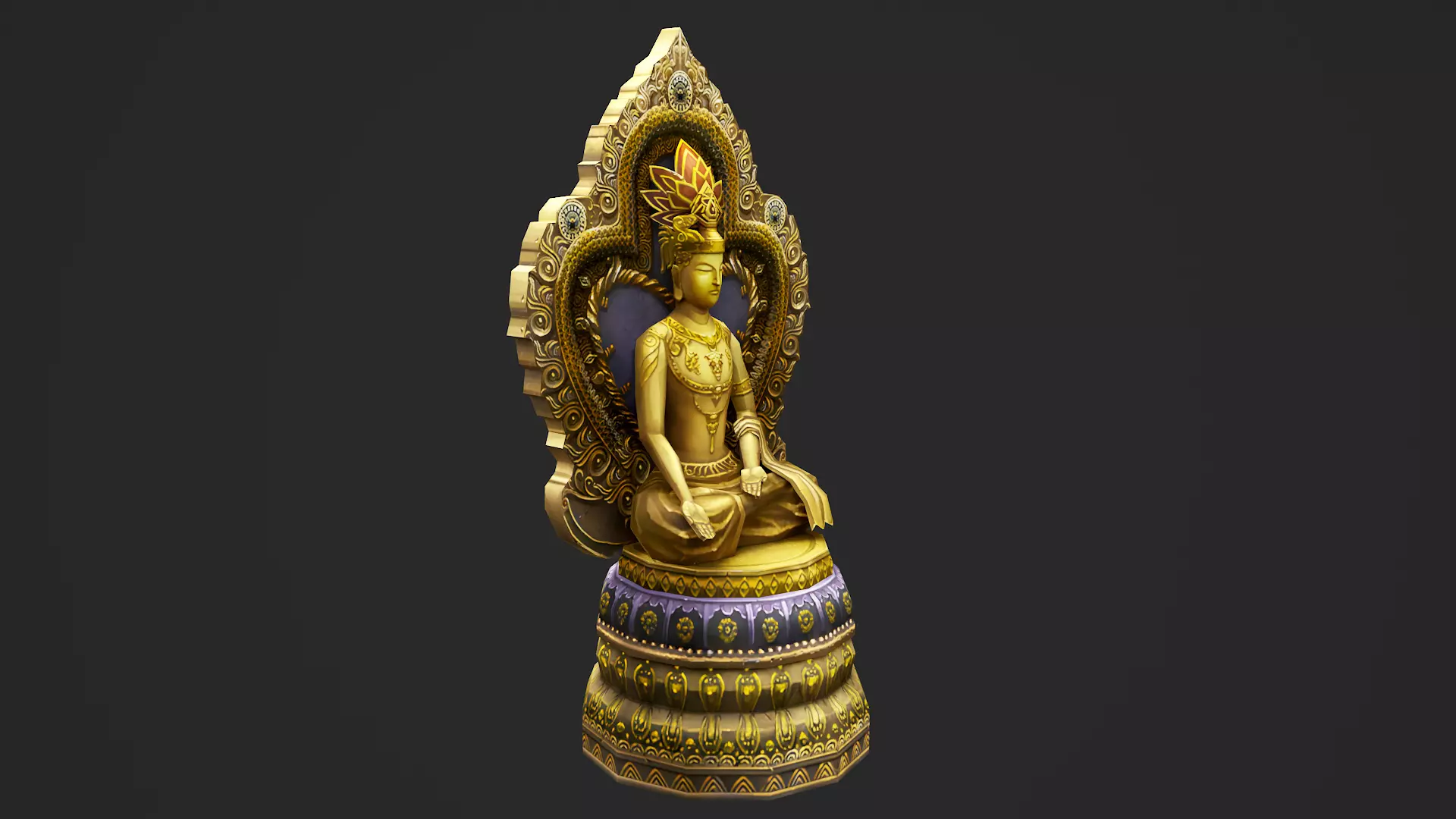 Golden Buddha Statue 02 Low-poly 3D model_5