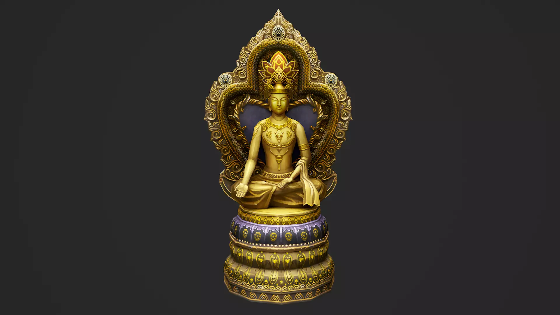 Golden Buddha Statue 02 Low-poly 3D model_4