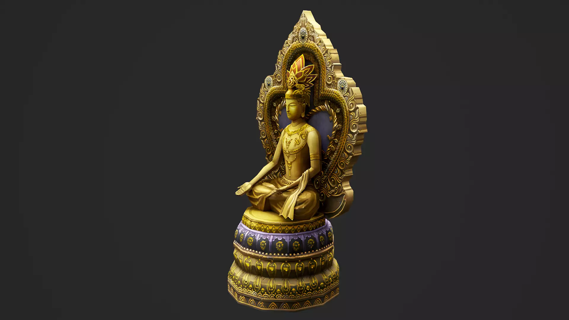 Golden Buddha Statue 02 Low-poly 3D model_6