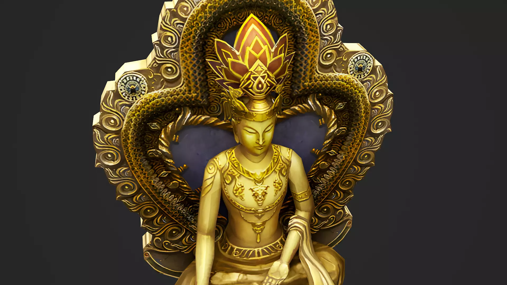 Golden Buddha Statue 02 Low-poly 3D model_7