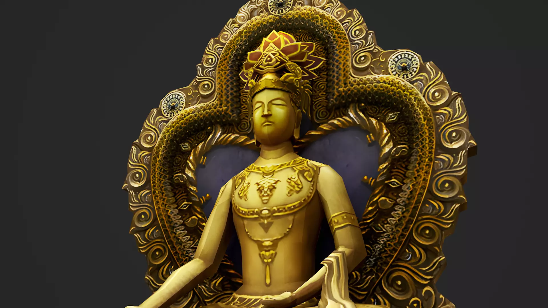 Golden Buddha Statue 02 Low-poly 3D model_0