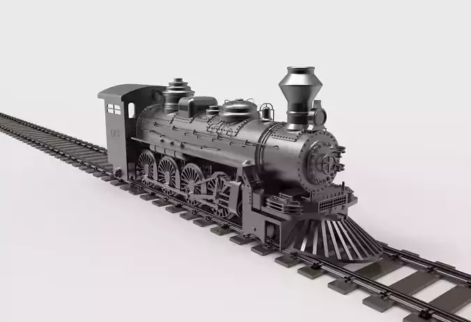 locomotive steam on tracks 3D model