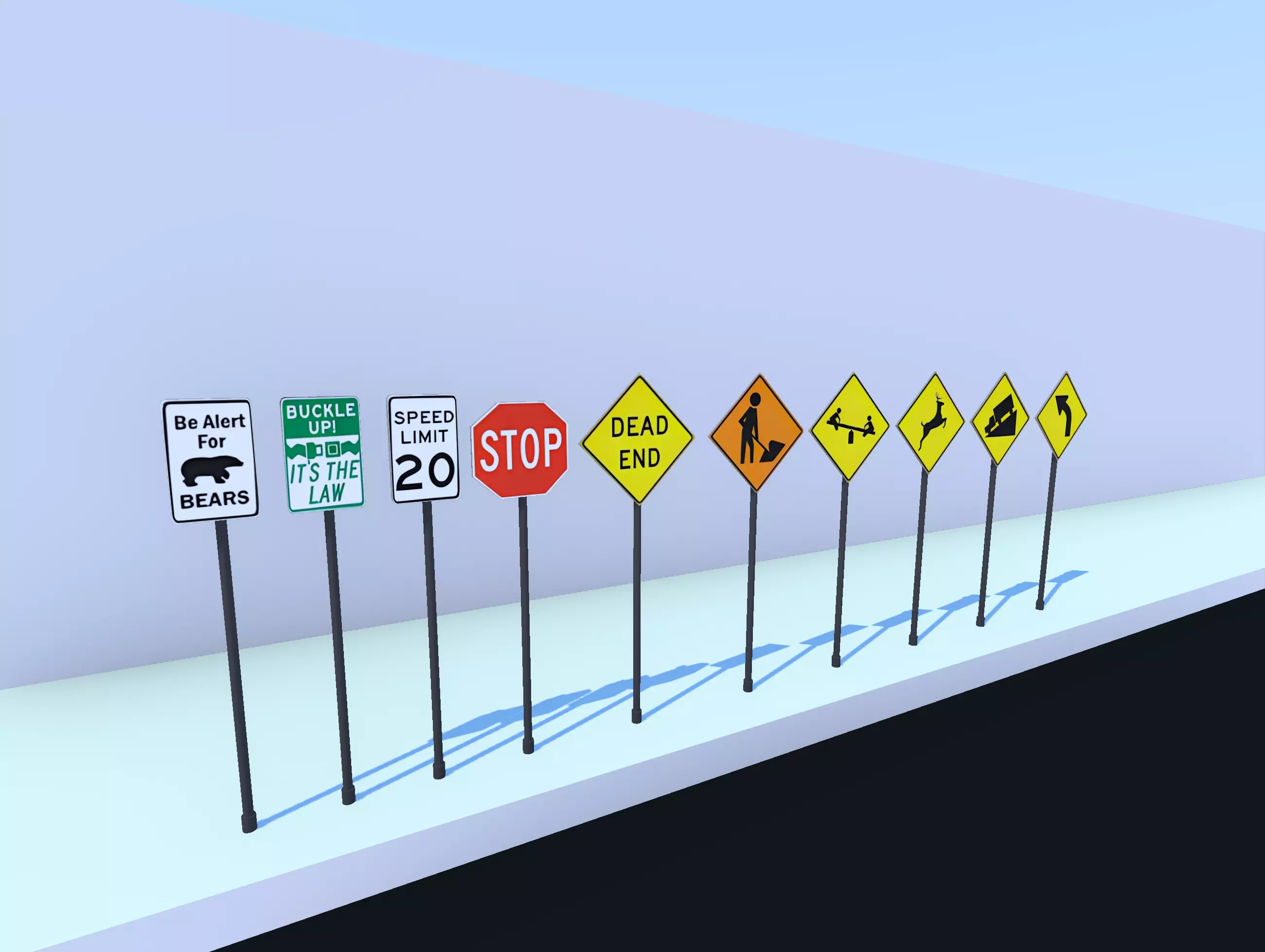 Low Poly Traffic Sign Pack Low-poly 3D model_0