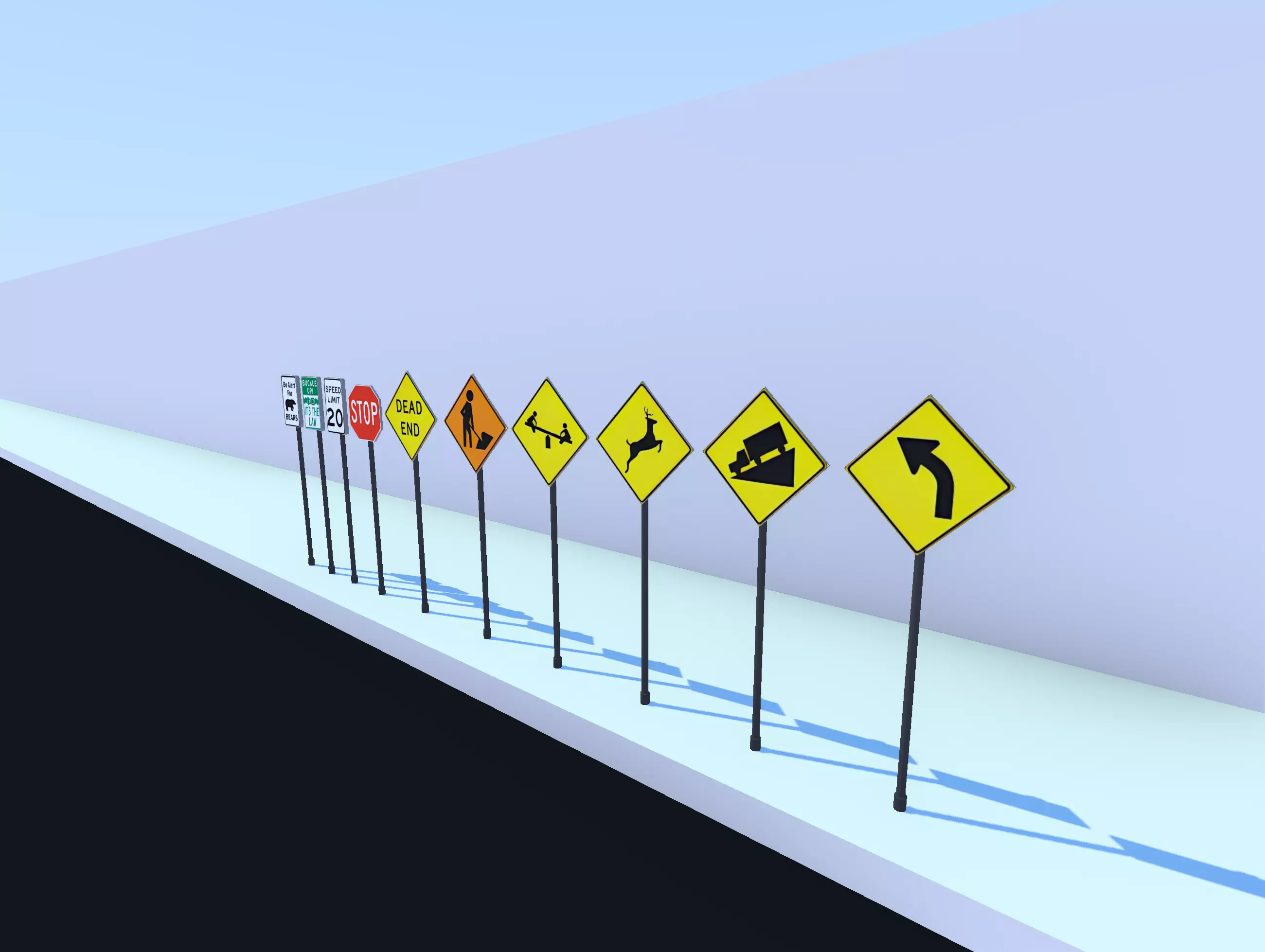 Low Poly Traffic Sign Pack Low-poly 3D model_1