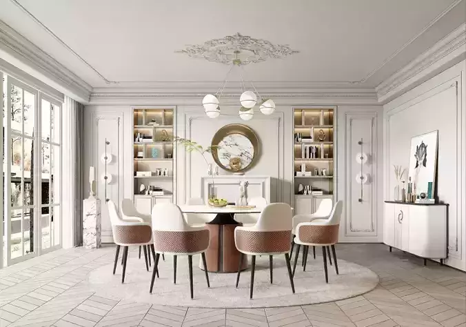 Modern Luxury Dining Room 3D Scene