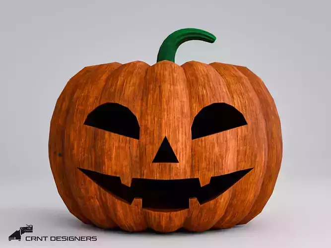 Wooden Halloween Pumpkin - Jack-o-lantern Low-poly 3D model