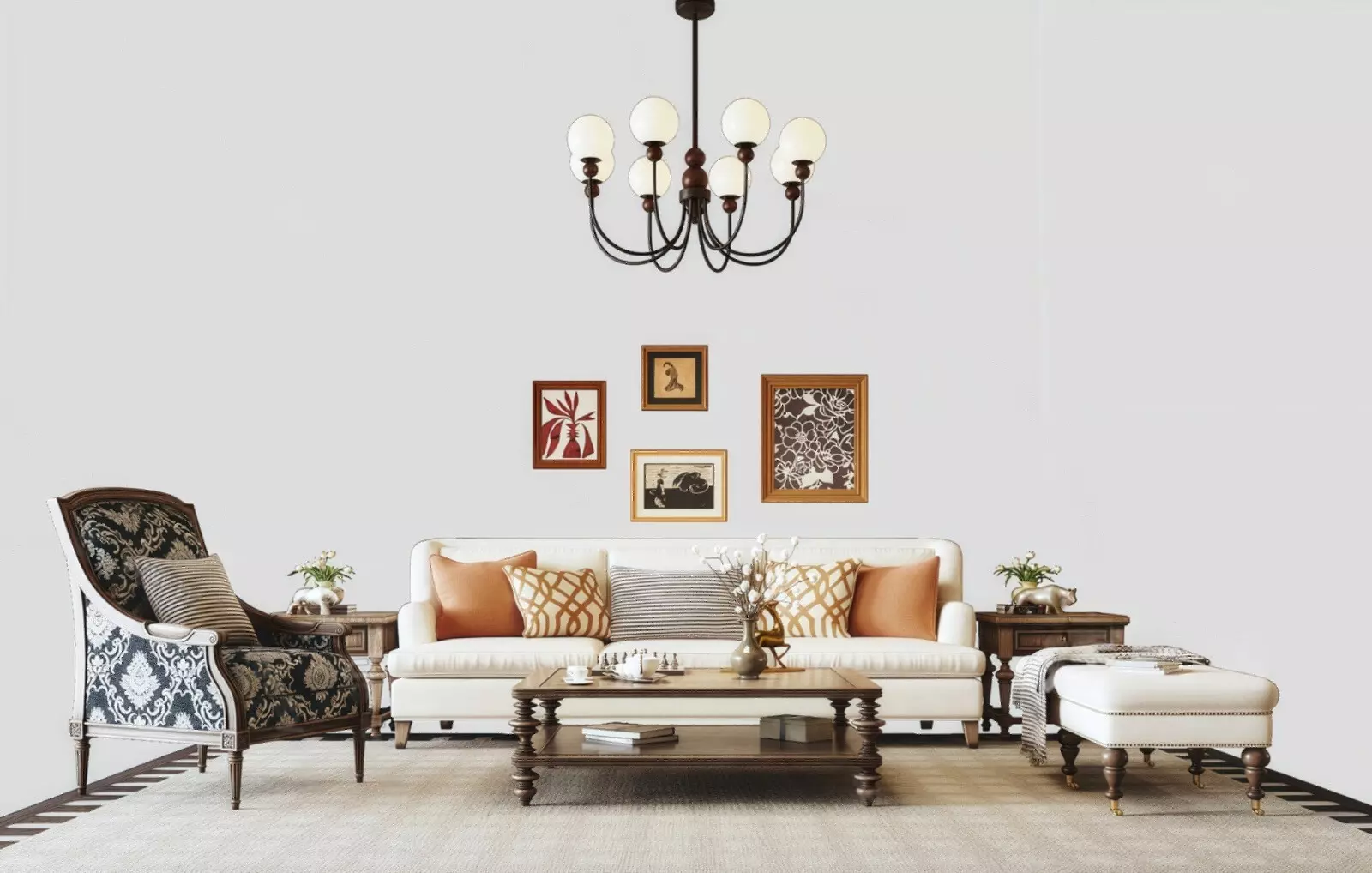 American Style Sofa Coffee Table Living Room Furniture Set 3D 3D model