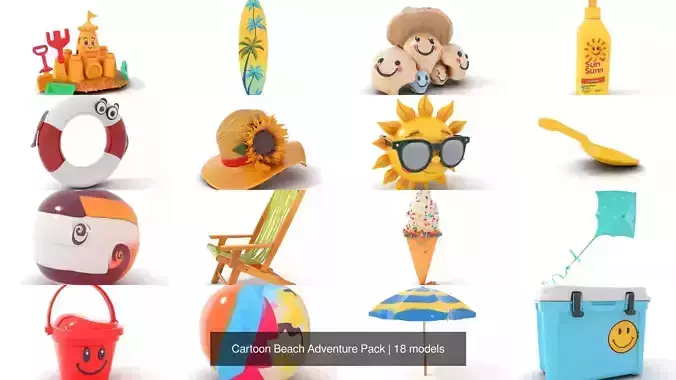 Cartoon Beach Adventure Pack 3D Model Collection