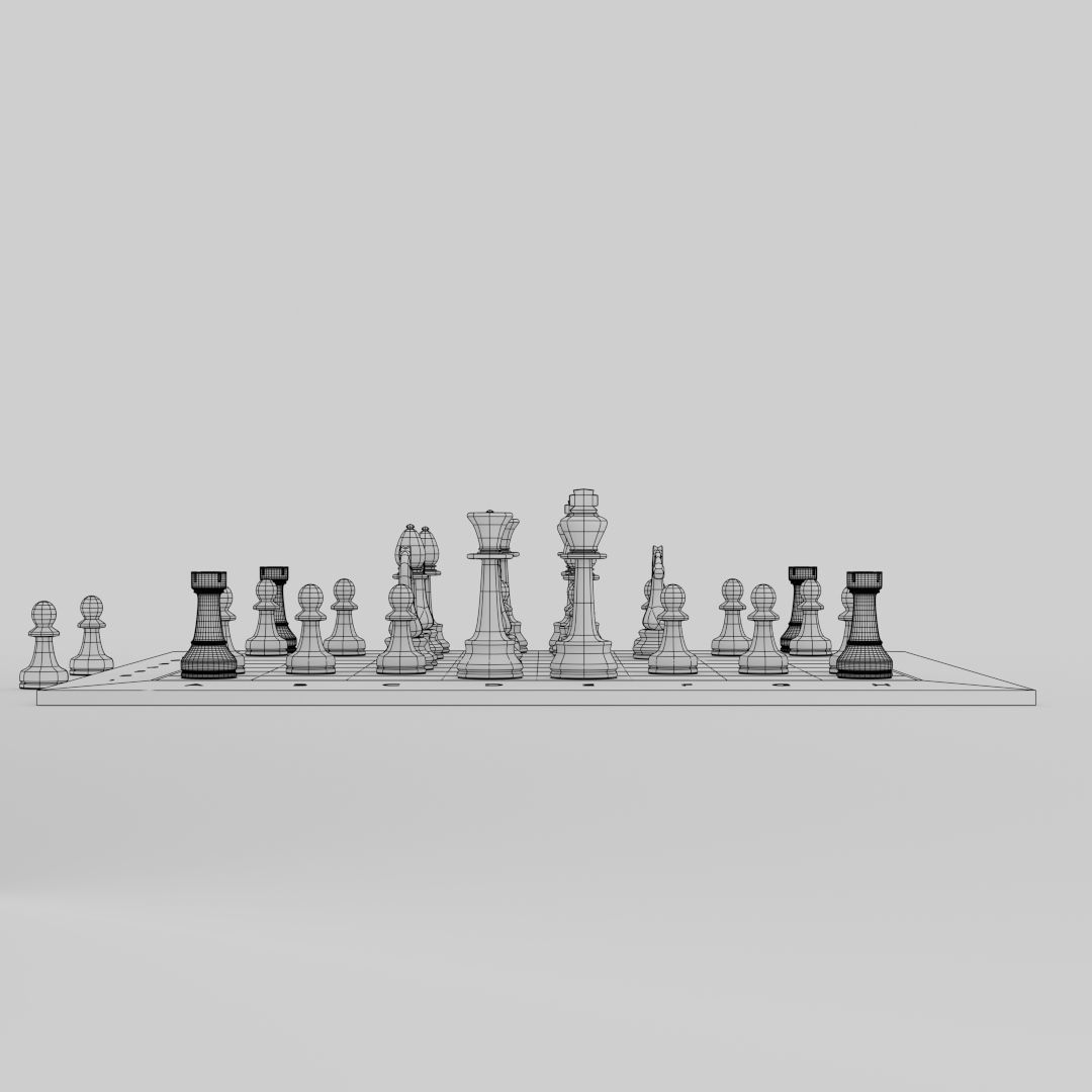 Chessset wooden chess board with pieces Free 3D model_3