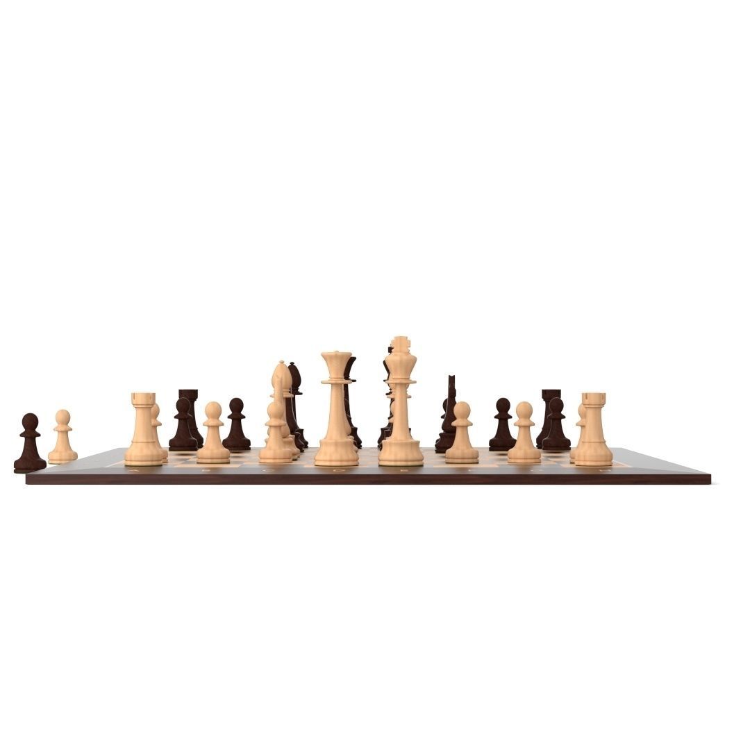 Chessset wooden chess board with pieces Free 3D model_1