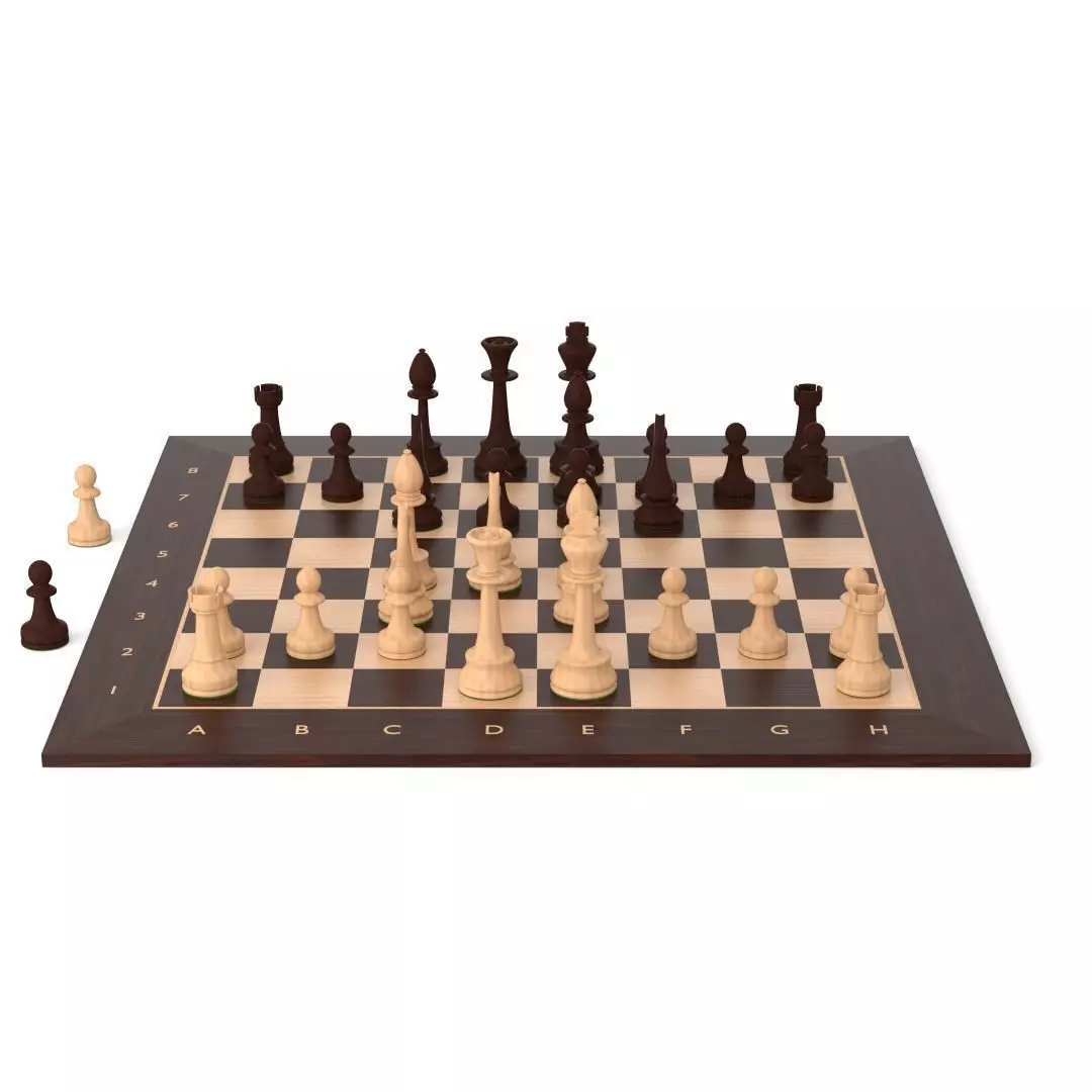 Chessset wooden chess board with pieces Free 3D model_0