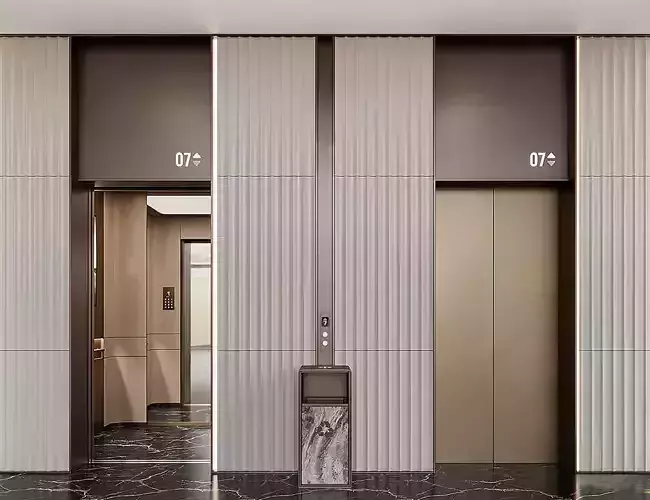 Modern Office Elevator Hall 3D Scene