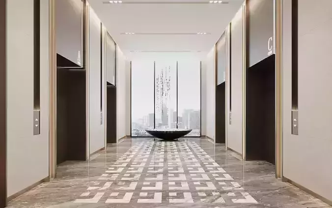 Modern Luxury Office Elevator Hall 3D Scene