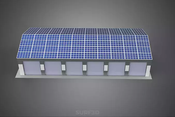 COMMERCIAL GARAGE BUILDING VEHICLE PARKING STORAGE SOLAR ENERGY 3D model 5