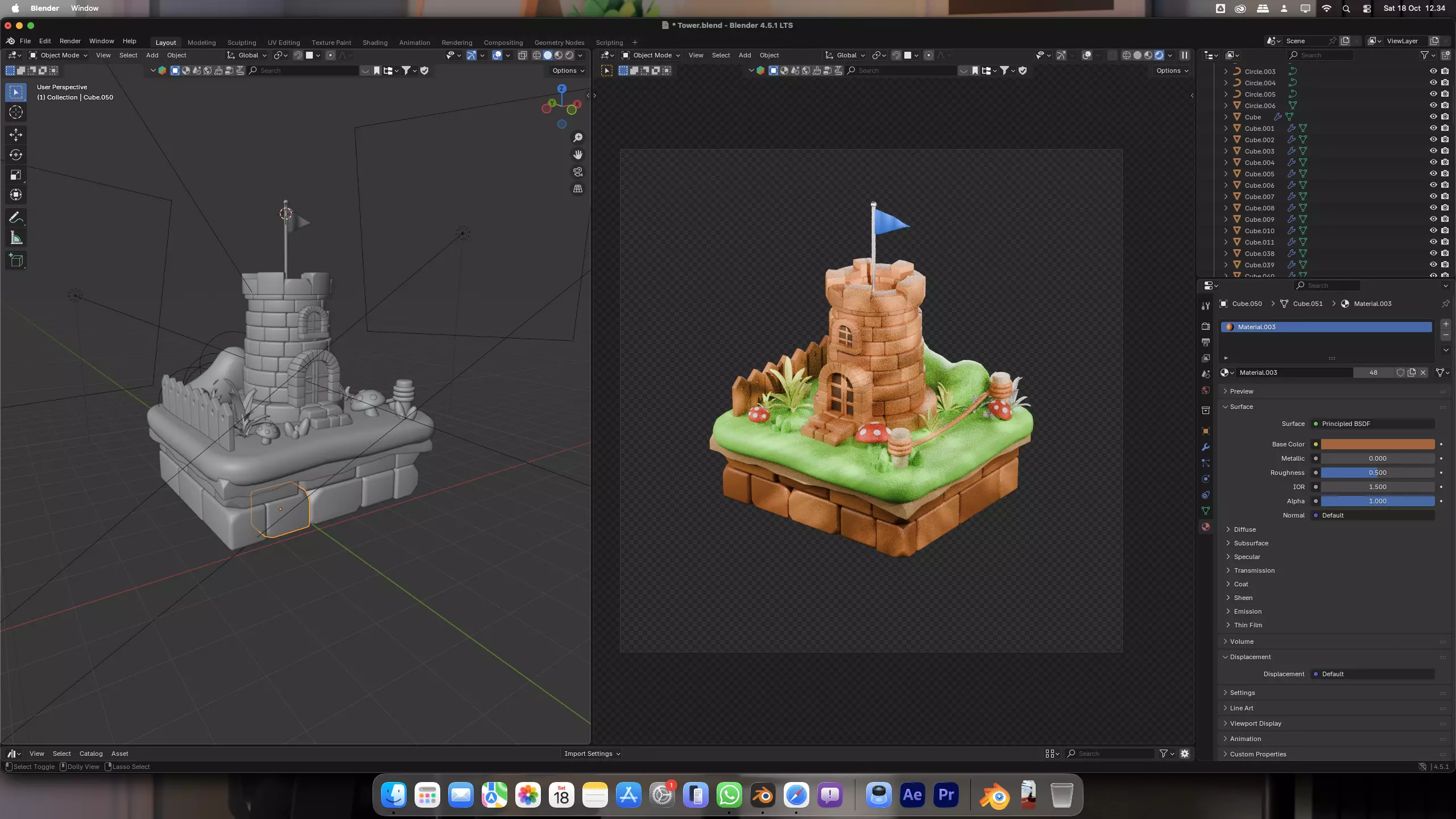 Stylized Cartoon Castle Tower Isometric 3D model_1