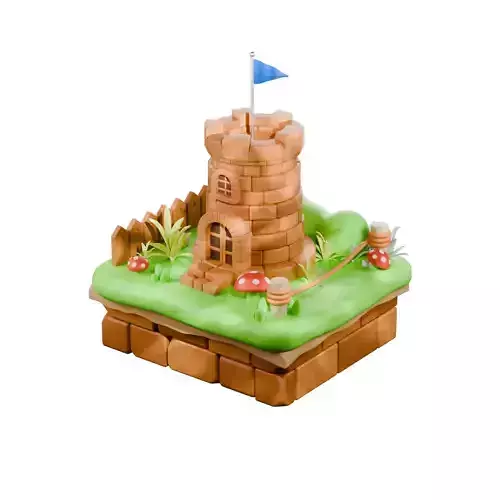 Stylized Cartoon Castle Tower Isometric