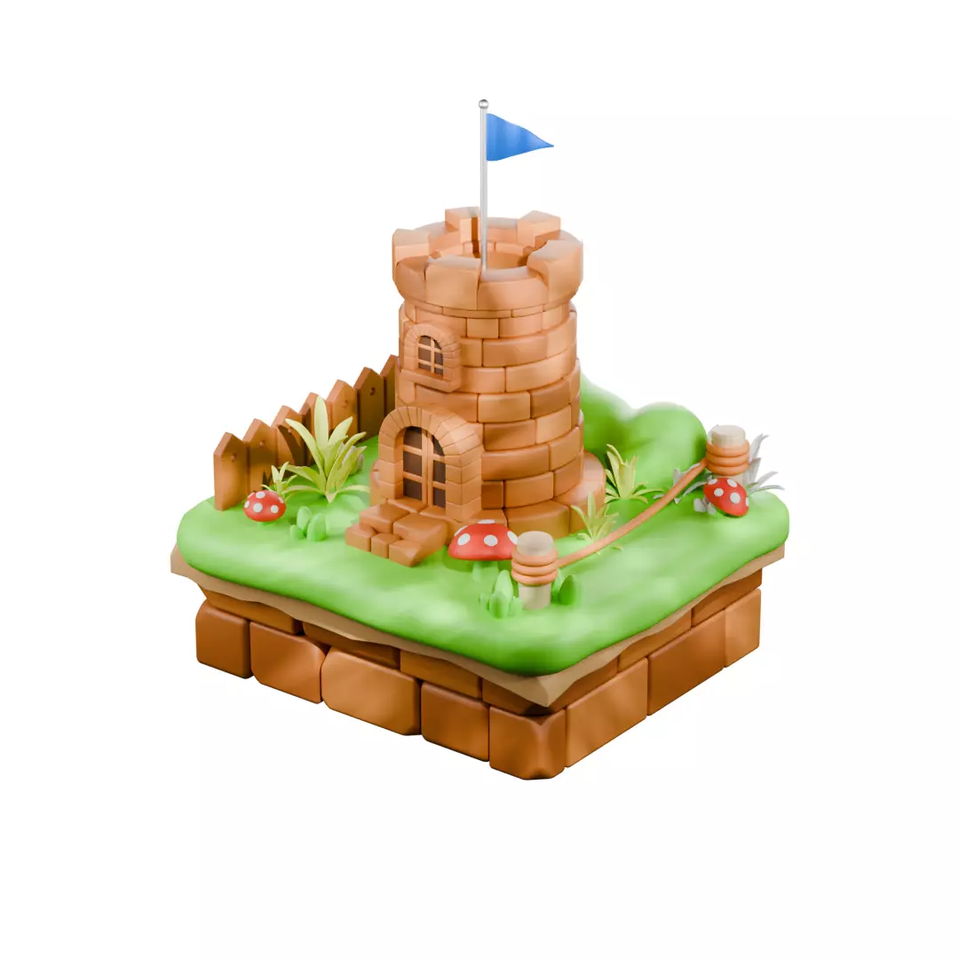 Stylized Cartoon Castle Tower Isometric 3D model_0
